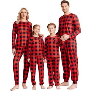 Ekouaer Family Christmas Pajamas Matching Sets Long Sleeve Holiday Pjs Sleepwear 2 Piece Lounge Sets S-XXL(Red and Black Plaid)