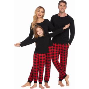 Ekouaer Family Matching Pajamas Christmas Sleepwear Long Sleeve Sleep Shirt with Plaid Pants Soft Loungewear Pjs Set S-XXL