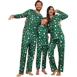 Ekouaer Matching Family Sets Christmas Pajamas Set Xmas PJS Sleepwear Soft Christmas Matching Jammies(Green Santa)