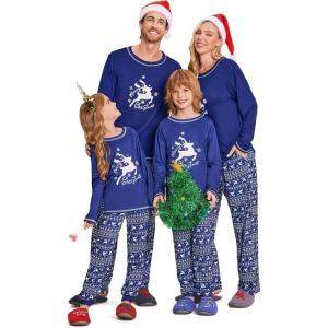 Ekouaer Matching Family Sets Christmas Pajamas Set Xmas PJS Sleepwear Soft Christmas Matching Jammies(Navy Elk Snowflake)
