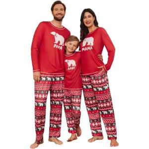Ekouaer Matching Family Sets Christmas Pajamas Set Xmas PJS Sleepwear Soft Christmas Matching Jammies(Red)