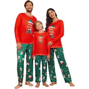 Ekouaer Matching Family Sets Christmas Pajamas Set Xmas PJS Sleepwear Soft Christmas Matching Jammies(Red Christmas)