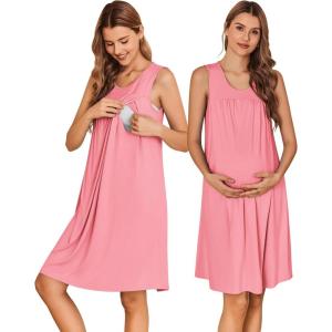 Ekouaer Maternity Nursing Dress Nightgown Labor and Delivery Gown Sleeveless Pregnancy Breastfeeding Dresses(Blush Pink)