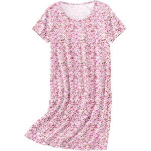 Ekouaer Nightgowns for Women Cotton Sleepshirts Short Sleeve Nightshirt Tshirt Night Gown Casual Sleepdress Comfy Nightdress(Pink Floral)