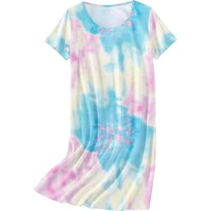 Ekouaer Nightgowns for Women Cotton Sleepshirts Short Sleeve Nightshirt Tshirt Night Gown Casual Sleepdress Comfy Nightdress(Pink Tie Dye)