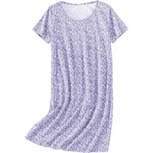 Ekouaer Nightgowns for Women Cotton Sleepshirts Short Sleeve Nightshirt Tshirt Night Gown Casual Sleepdress Comfy Nightdress(Purple Floral)