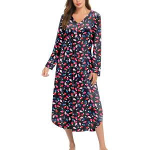 Ekouaer Nightgowns for Women Long Sleeve Nightgown Long Sleepwear Button Down Sleep Shirt Soft Night Gown S-4XL(Christmas)