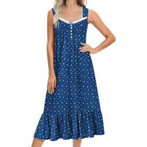 Ekouaer Nightgowns for Women Long Sleeveless Night Gown Victorian Nightdress Button Sleepshirt Soft Sleepwear S-XXXL(Blue Dog Paw)