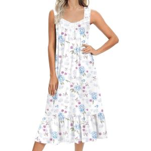Ekouaer Nightgowns for Women Long Sleeveless Night Gown Victorian Nightdress Button Sleepshirt Soft Sleepwear S-XXXL(Blue Flower)