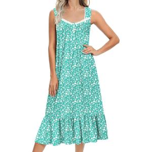 Ekouaer Nightgowns for Women Long Sleeveless Night Gown Victorian Nightdress Button Sleepshirt Soft Sleepwear S-XXXL(Green Floral)