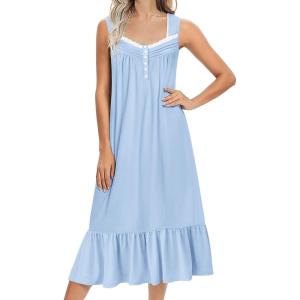 Ekouaer Nightgowns for Women Long Sleeveless Night Gown Victorian Nightdress Button Sleepshirt Soft Sleepwear S-XXXL(Light Blue)