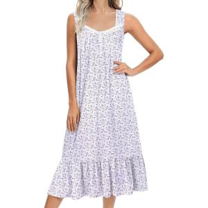 Ekouaer Nightgowns for Women Long Sleeveless Night Gown Victorian Nightdress Button Sleepshirt Soft Sleepwear S-XXXL(Purple Floral)