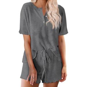 Ekouaer Pajamas Set for Women Short Sleeve Lounge Set 2 Piece Loungewear PJs Soft Cute Lightweight Sleepwear(Grey)