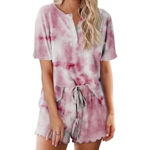 Ekouaer Pajamas Set for Women Short Sleeve Lounge Set 2 Piece Loungewear PJs Soft Cute Lightweight Sleepwear(Tie Dye Fuchsia)