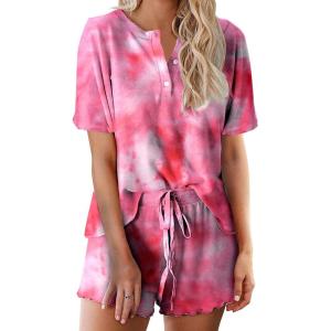 Ekouaer Pajamas Set for Women Short Sleeve Lounge Set 2 Piece Loungewear PJs Soft Cute Lightweight Sleepwear(Tie Dye Rose Pink)