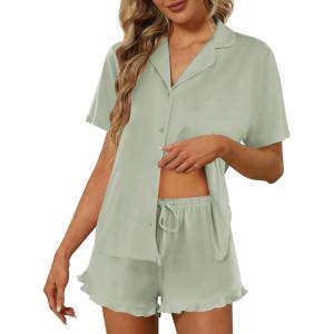 Ekouaer Pajamas Set for Women Short Sleeve Sleepwear Button Down Pjs Lounge Sets Soft Nightwear(Aqua Green)