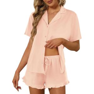 Ekouaer Pajamas Set for Women Short Sleeve Sleepwear Button Down Pjs Lounge Sets Soft Nightwear(Light Pink)