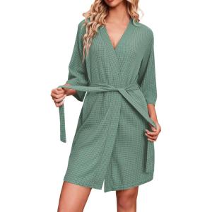 Ekouaer Robes for Women Waffle Knit Bathrobe Soft Lightweight Knee Length Loungewear S-XXL(Mint Green)