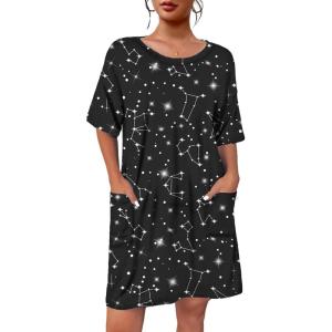 Ekouaer Sleep Shirts for Women Nightgown Short Sleeves T shirt Night Dress Round Neck Womans Nightgown with Pocket S-XXL(Black Star)
