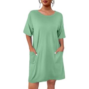 Ekouaer Sleep Shirts for Women Nightgown Short Sleeves T shirt Night Dress Round Neck Womans Nightgown with Pocket S-XXL(Mint Green)