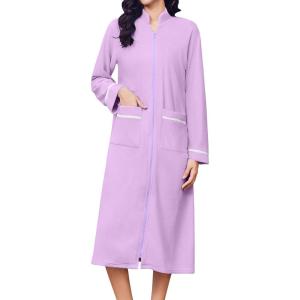 Ekouaer Women’s Zipper Robes Long Sleeve Loungewear Knee Length Housecoat Fleece Bathrobe with Pockets S-XXL(Lavender)