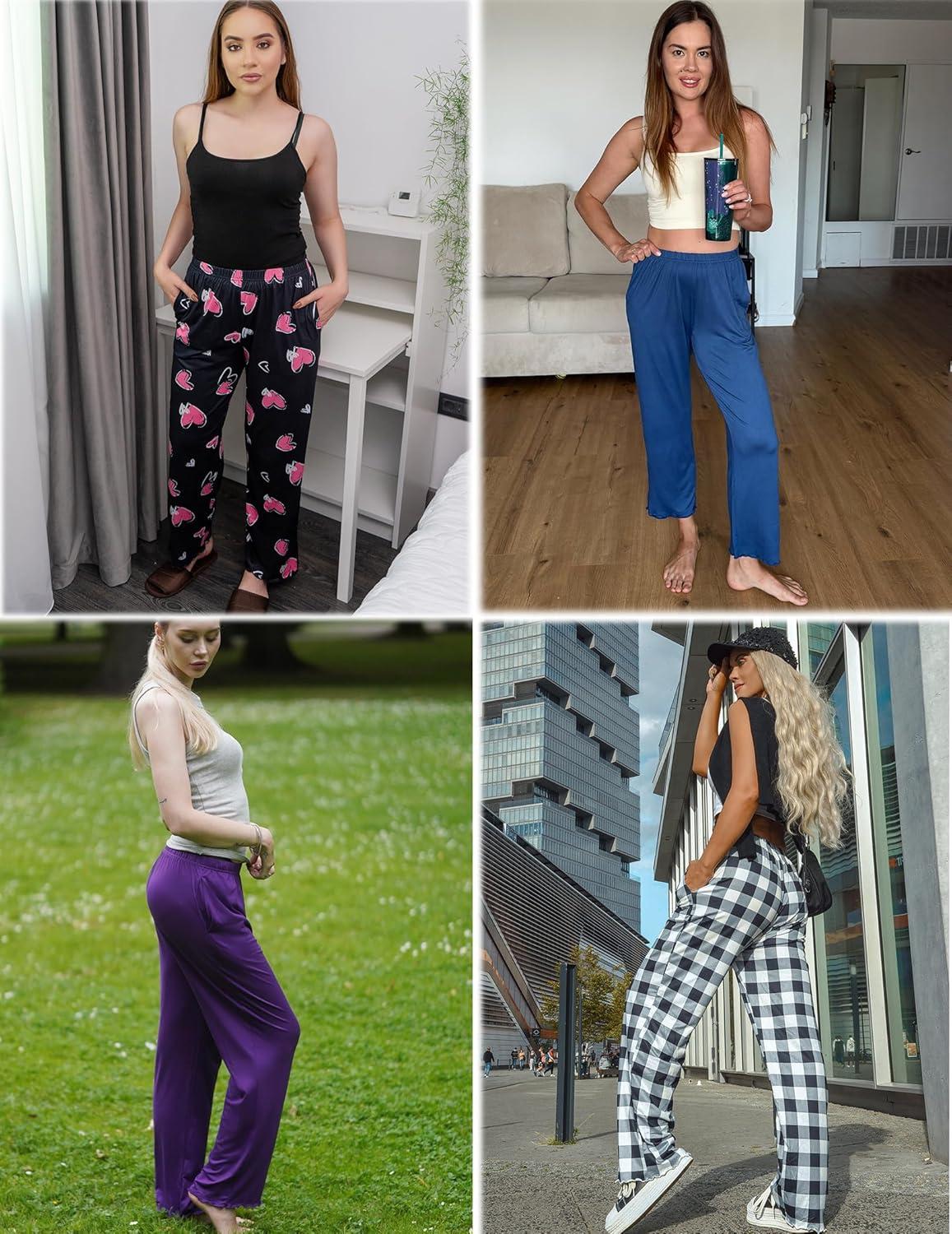 imageEkouaer Pajama Pants Women Soft Casual Lounge Pajama Bottoms Comfy Stretch Sleep Pants Wide Leg Pj Bottoms with PocketsBlack Red Plaid