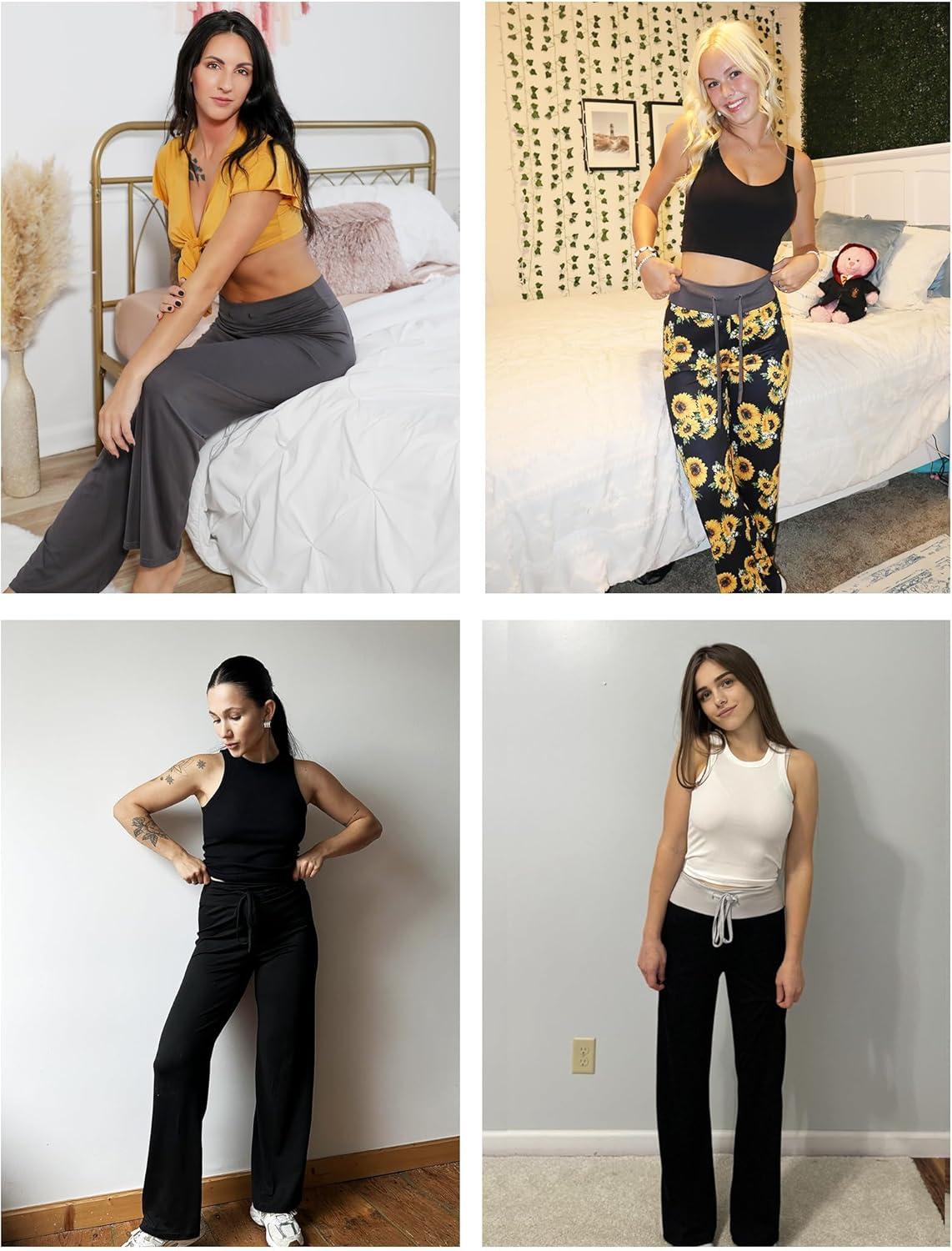 imageEkouaer Womens Pajama Pants Wide Leg Yoga Pants Lounge Drawstring Pants Comfy Stretch Plaid Pj BottomsBlack