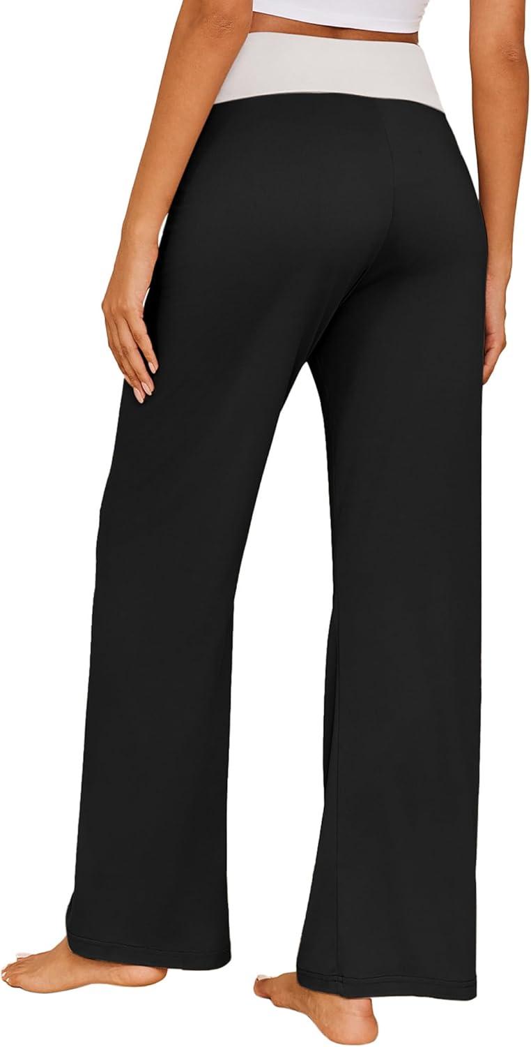 imageEkouaer Womens Pajama Pants Wide Leg Yoga Pants Lounge Drawstring Pants Comfy Stretch Plaid Pj BottomsGrey Black