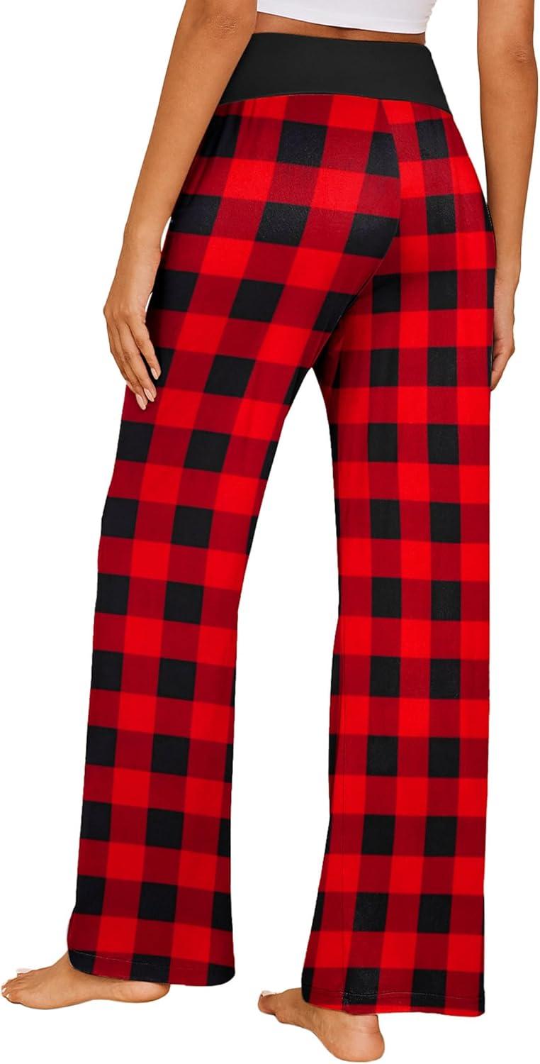 imageEkouaer Womens Pajama Pants Wide Leg Yoga Pants Lounge Drawstring Pants Comfy Stretch Plaid Pj BottomsRedblack Plaid