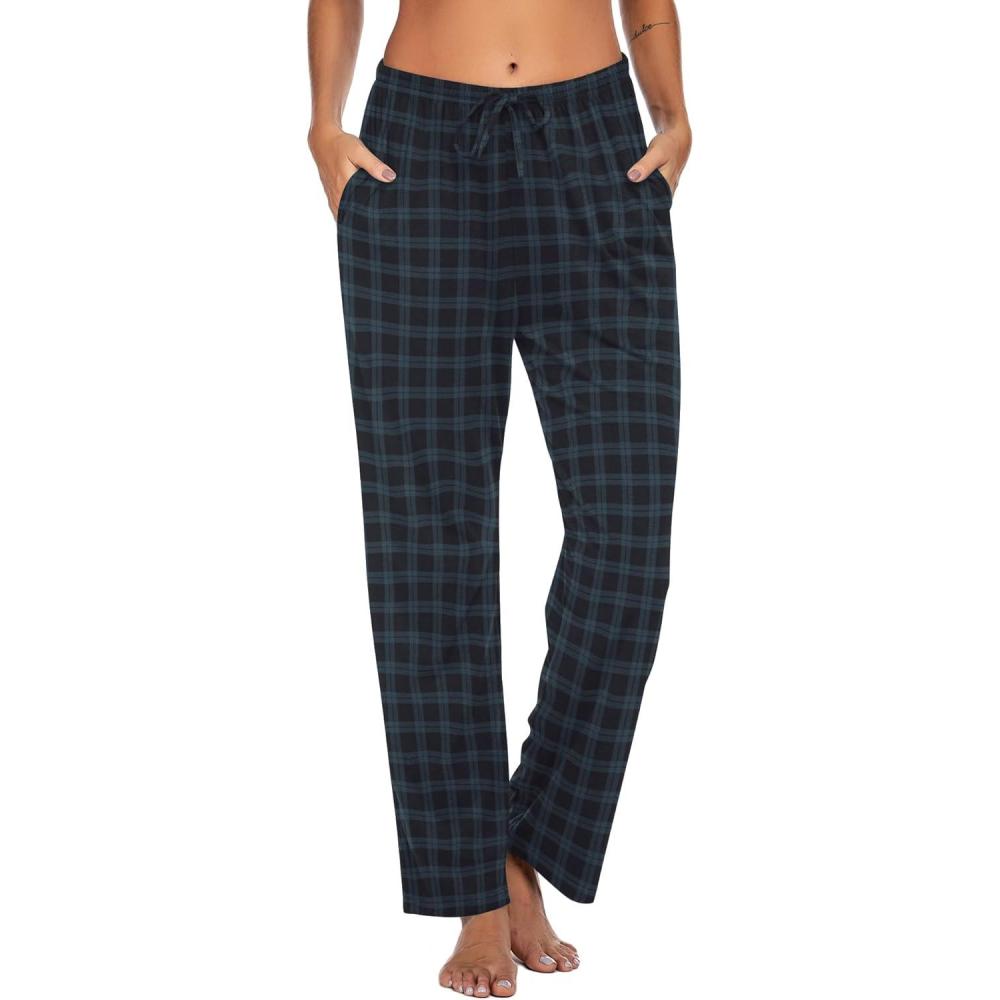 imageEkouaer Women Pajama Pants Comfy Pj Bottom with Pockets Stretch Plaid SleepwearBlack and Blue Plaid