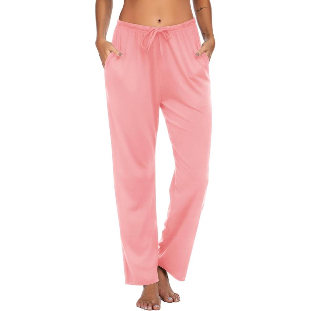 imageEkouaer Women Pajama Pants Comfy Pj Bottom with Pockets Stretch Plaid SleepwearIcy Pink