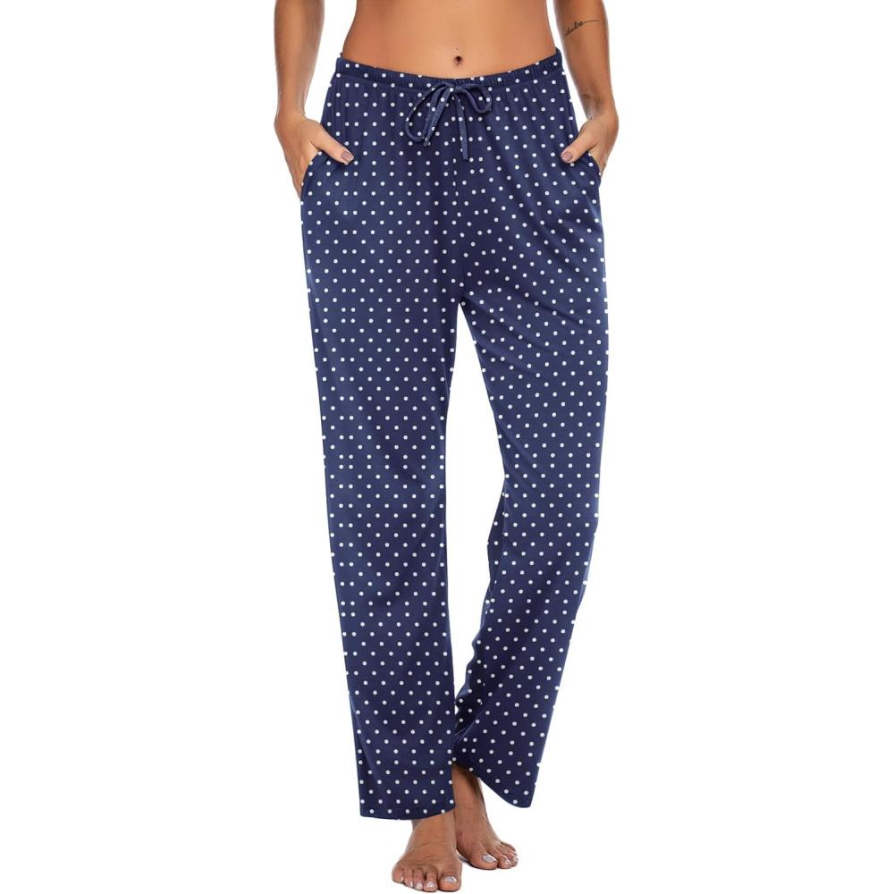 imageEkouaer Women Pajama Pants Comfy Pj Bottom with Pockets Stretch Plaid SleepwearPolka Dotsblue