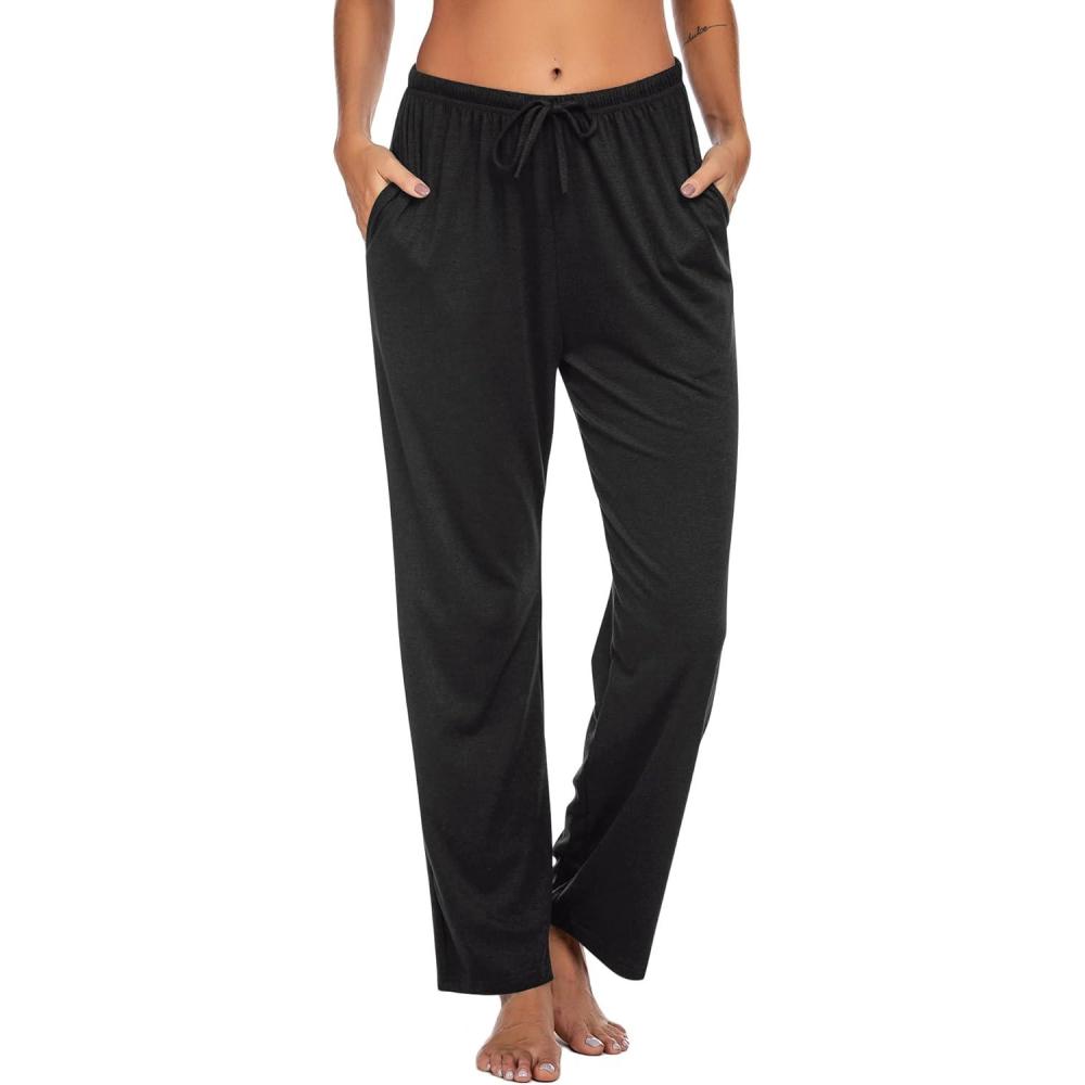 imageEkouaer Women Pajama Pants Comfy Pj Bottom with Pockets Stretch Plaid SleepwearPure Black