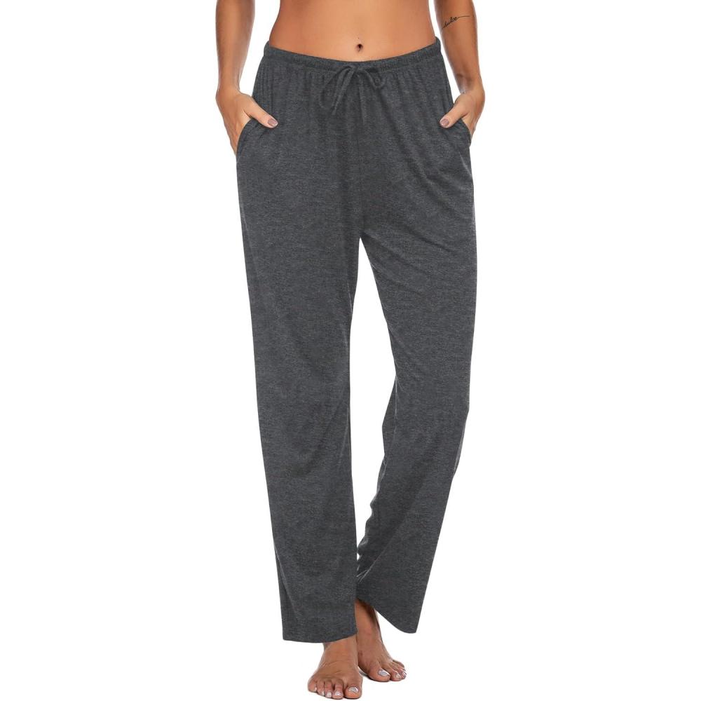 imageEkouaer Women Pajama Pants Comfy Pj Bottom with Pockets Stretch Plaid SleepwearPure Dark Grey