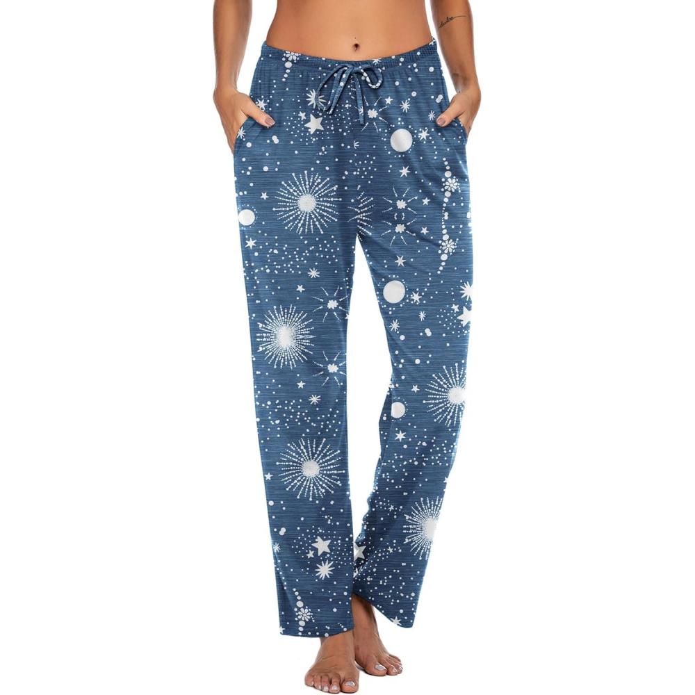 imageEkouaer Women Pajama Pants Comfy Pj Bottom with Pockets Stretch Plaid SleepwearStarry Sky