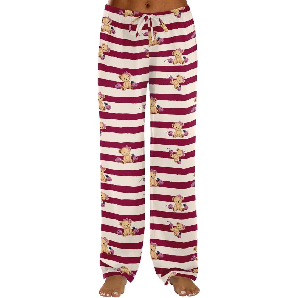 imageEkouaer Women Pajama Pants Comfy Pj Bottom with Pockets Stretch Plaid SleepwearTeddy Bearstriped