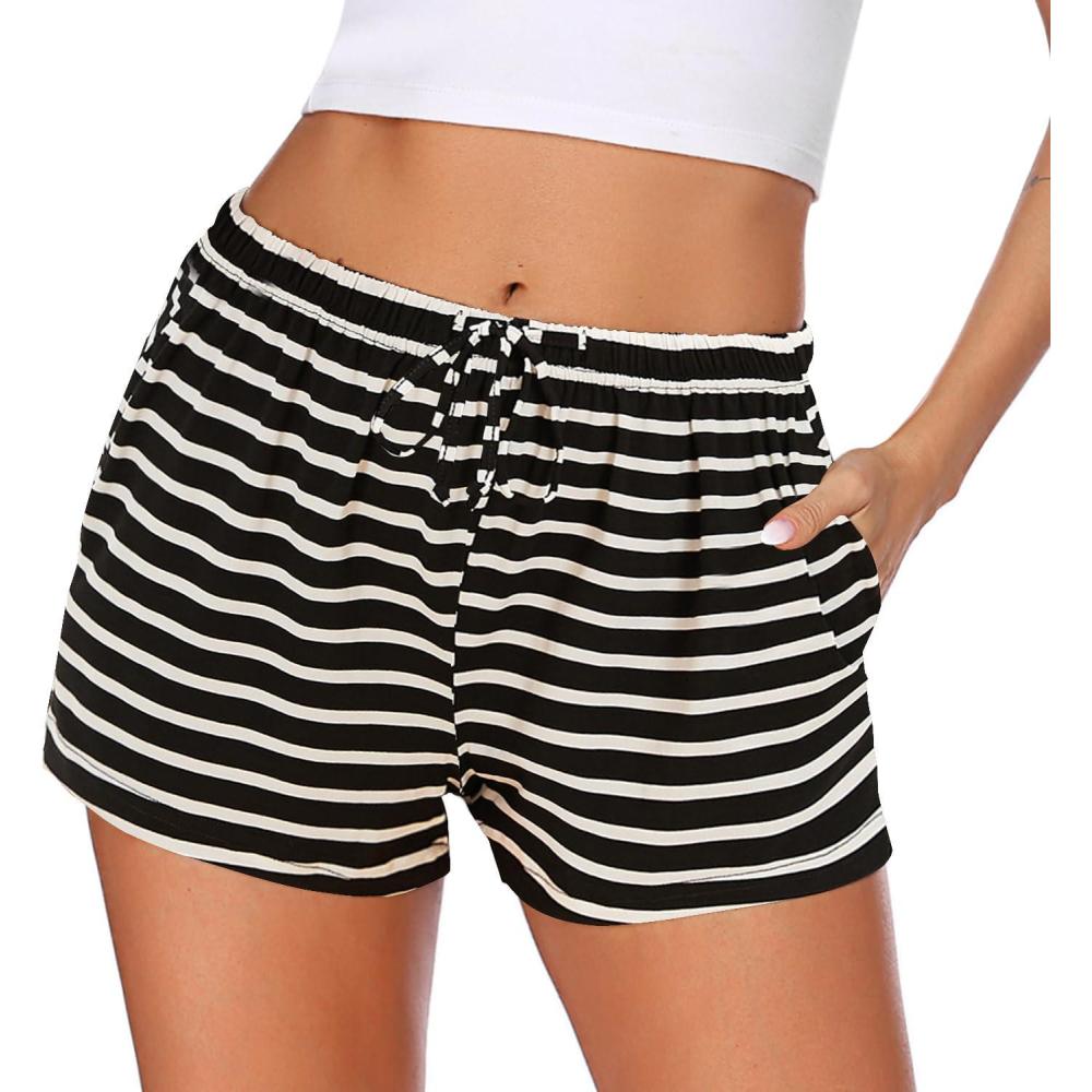 imageEkouaer Women Pajama Shorts Comfy Lounge Bottom with Pockets Stretch Strip Sleepwear Drawstring Pj Bottoms Sleep ShortsBlack Strip