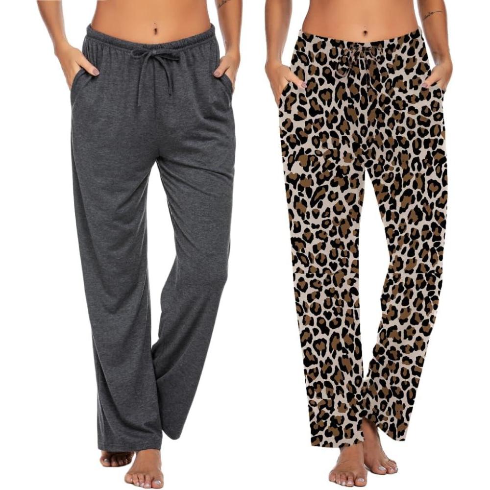 imageEkouaer Womens 2 Pack Lounge Pants Comfy Pajama Pants Plaid Pajama Bottoms with Pockets Drawstring Pj Bottoms Pants2 Packleopardgrey