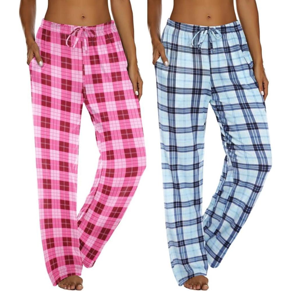 imageEkouaer Womens 2 Pack Lounge Pants Comfy Pajama Pants Plaid Pajama Bottoms with Pockets Drawstring Pj Bottoms Pants2 Packlight Bluepink Plaid