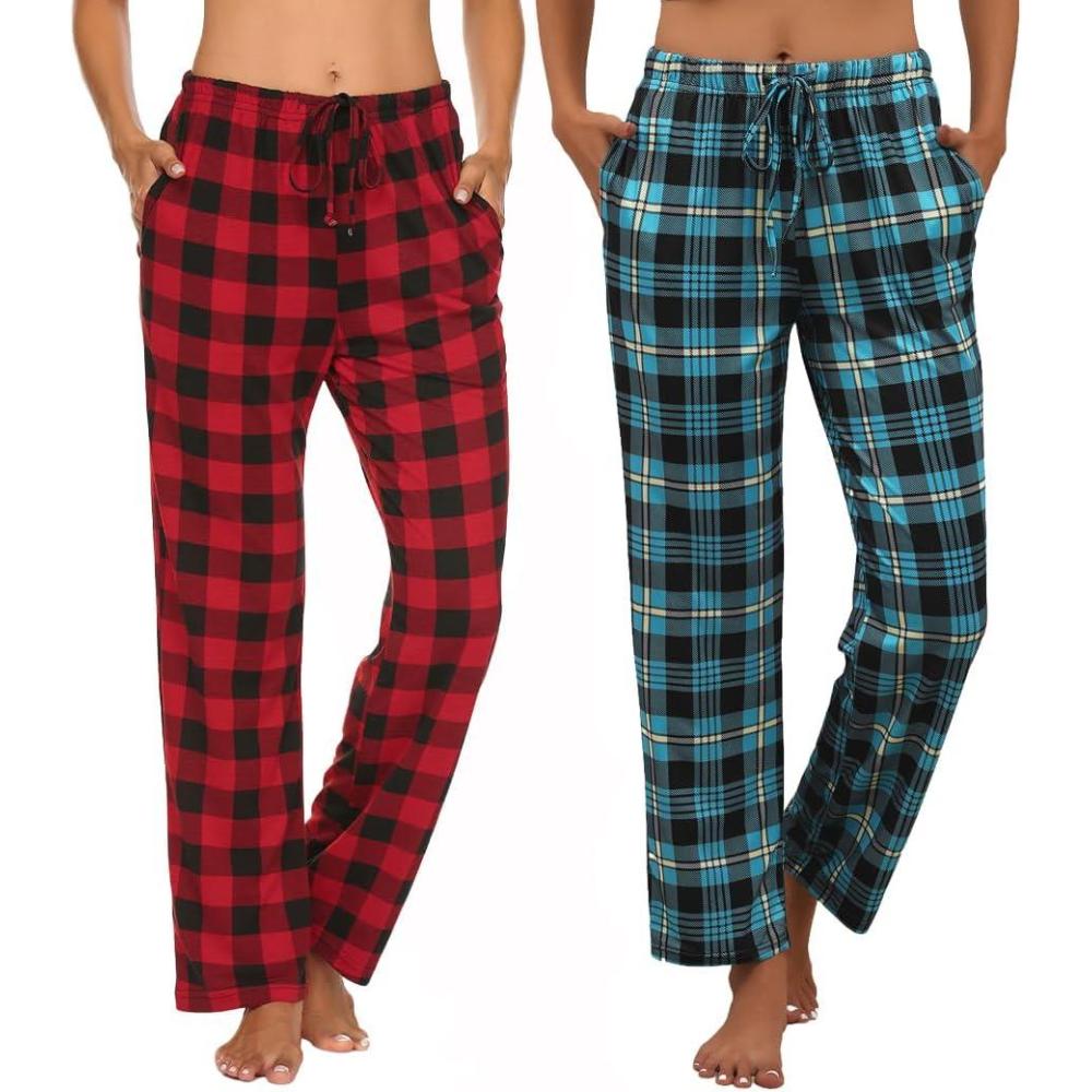imageEkouaer Womens 2 Pack Lounge Pants Comfy Pajama Pants Plaid Pajama Bottoms with Pockets Drawstring Pj Bottoms Pants2 Packset 18