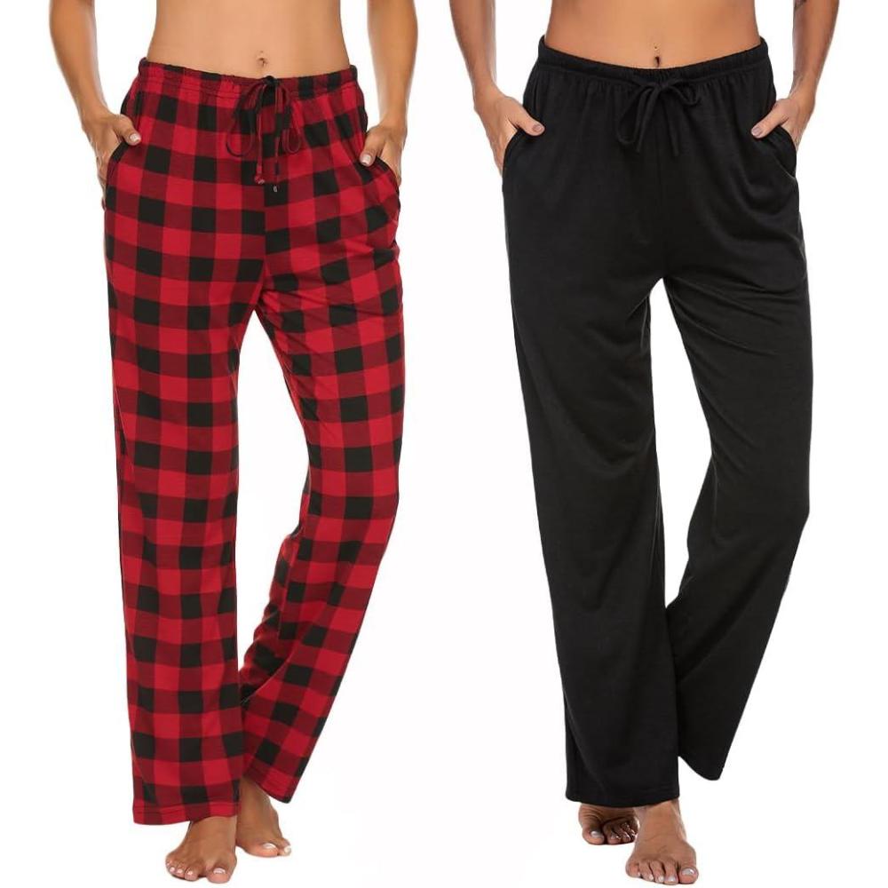 imageEkouaer Womens 2 Pack Lounge Pants Comfy Pajama Pants Plaid Pajama Bottoms with Pockets Drawstring Pj Bottoms Pants2 Packset 2
