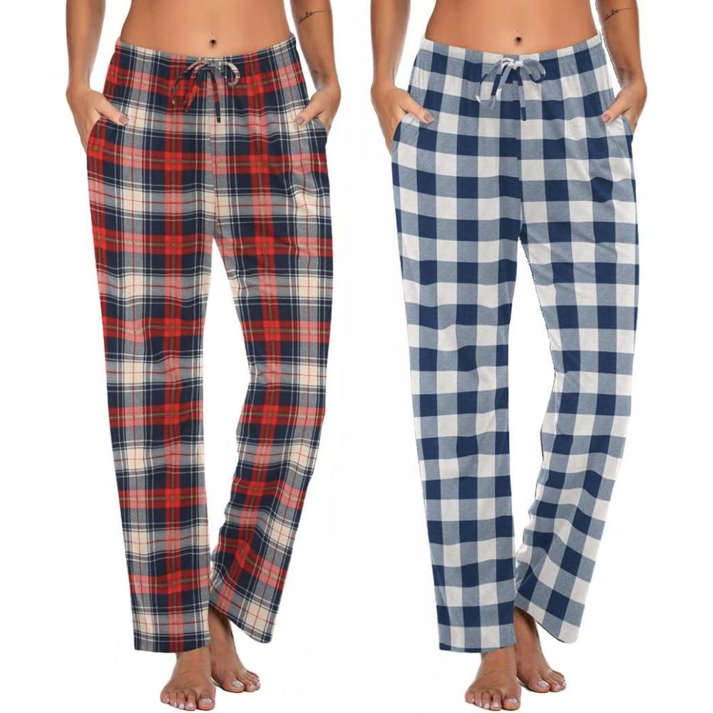 imageEkouaer Womens 2 Pack Lounge Pants Comfy Pajama Pants Plaid Pajama Bottoms with Pockets Drawstring Pj Bottoms Pants2 Packset 4