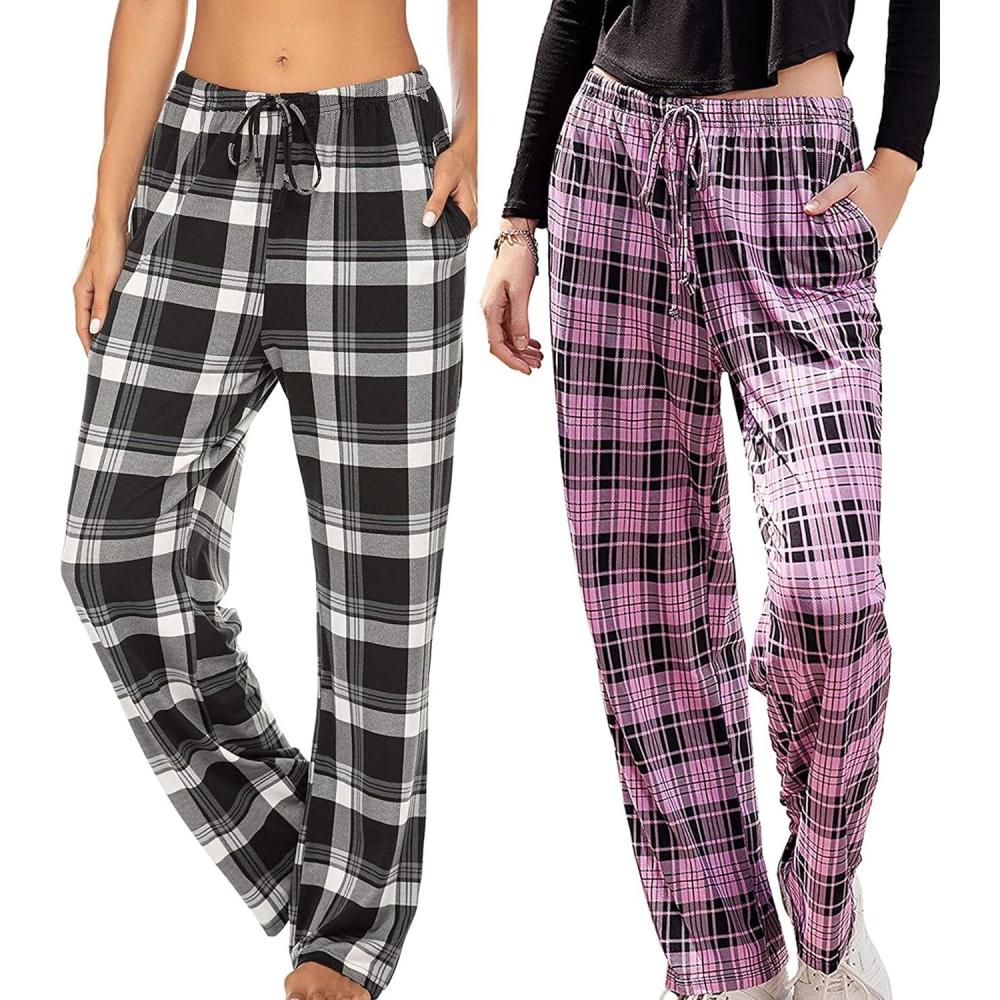 imageEkouaer Womens 2 Pack Lounge Pants Comfy Pajama Pants Plaid Pajama Bottoms with Pockets Drawstring Pj Bottoms Pants2 Packset 7