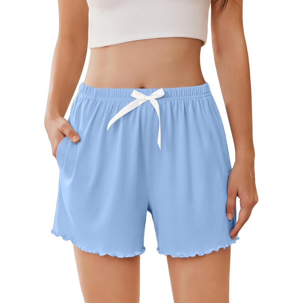 imageEkouaer Womens Pajama Shorts Soft Comfy Sleep Shorts Casual Elastic Waist Pj Short with PocketsLight Blue