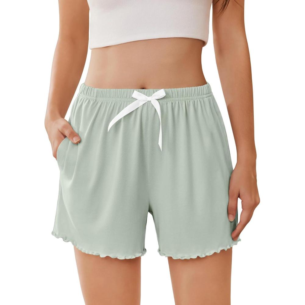 imageEkouaer Womens Pajama Shorts Soft Comfy Sleep Shorts Casual Elastic Waist Pj Short with PocketsLight Green