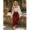 Ekouaer Pajama Pants Women Soft Casual Lounge Pajama Bottoms Comfy Stretch Sleep Pants Wide Leg Pj Bottoms with Pockets(Black Red Plaid)