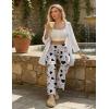 Ekouaer Pajama Pants Women Soft Casual Lounge Pajama Bottoms Comfy Stretch Sleep Pants Wide Leg Pj Bottoms with Pockets(White Cow)