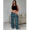 Ekouaer Women Pajama Pants Comfy Pj Bottom with Pockets Stretch Plaid Sleepwear(Black and Peacock Blue Plaid)