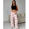 Ekouaer Women Pajama Pants Comfy Pj Bottom with Pockets Stretch Plaid Sleepwear(Love Teddy Bear)