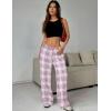 Ekouaer Women Pajama Pants Comfy Pj Bottom with Pockets Stretch Plaid Sleepwear(Pink and White Plaid)